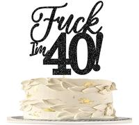 Xsstarmi Confezione da 1 topper per torta con scritta "Happy 40th Birthday" con glitter neri Hello 40 Fabulous Funny Birthday Cake Pick per Cheers to 40 Anniversary Celebration Party Cake Decoration