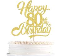 Xsstarmi Confezione da 1 topper per torta con scritta "Happy 80th Birthday", con glitter dorati, con scritta "Hello 80" (lingua italiana non garantita)