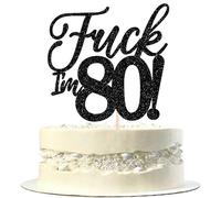 Xsstarmi Confezione da 1 topper per torta con scritta "Happy 80th Birthday" con glitter neri Hello 80, favolosi e divertenti, per feste e feste di compleanno