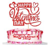 Xsstarmi Confezione da 1 topper per torta con scritta "Happy Valentine's Day", cuore rosso glitterato, Be Mine, Sweet Heart Love You, per matrimoni, anniversari, compleanni, San Valentino, feste