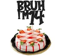 Xsstarmi Confezione da 1 topper per torta per 14° compleanno, con glitter neri, Bruh I'm 14 Bro It's My 14th Birthday Cake Pick per Cheers to 14 Years Birthday Party Cake Decoration Supplies