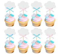 Xsstarmi Confezione da 24 decorazioni per cupcake con nuvole glitterate, con fiocco rosa e blu, per rivelare il sesso a tema baby shower, feste di compleanno per bambini, decorazioni per torte