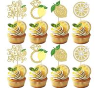 Xsstarmi Confezione da 24 topper per cupcake con scritta in lingua inglese "She Found Her Main Squeeze" e anello di diamante glitterato a forma di limone, per addio al nubilato, matrimoni