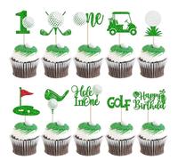 Xsstarmi Confezione da 30 topper per cupcake per il 1° compleanno, glitterati, a forma di buco da golf in uno, decorazione per cupcake per ragazzi e ragazze, baby shower, prima festa di compleanno