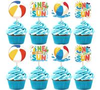 Xsstarmi Confezione da 40 topper per cupcake con scritta "One In the Sun" per il primo compleanno, a forma di palla da spiaggia, per feste in piscina, decorazioni per torte