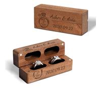 XSTZR Scatola per anelli in legno di noce, con 2 scomparti, incisione personalizzata, porta fedi nuziali, per proposta di fidanzamento, regali di Natale e San Valentino per lui e lei, portagioie in