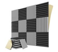 Xtahdge da Parete In Schiuma Fonoassorbente da 12 Pezzi con Autoadesivo, Murali Fonoassorbenti Acustici 1x12x12 Pollici per Giochi e Studio, Nero e Grigio