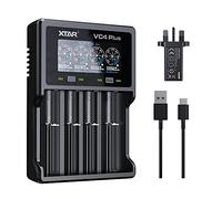 XTAR VC4 PLUS Caricabatterie, incluso adattatore QC3.0 carica Liion e batteria Ni-MH allo stesso tempo Caricabatterie 3A veloce, Caricabatterie per batterie ricaricabili a 4 alloggiamenti (VC4 PLUS+