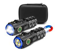 XTAUTO Confezione da 2 mini torcia LED portatile, ricaricabile, tascabile, 6 modalità di illuminazione, con clip magnetica, impermeabile, per campeggio, escursionismo, camminata notturna, corsa,