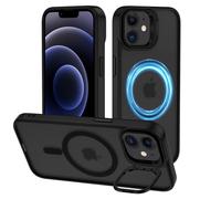 XTCASE Cover Magnetica per iPhone 12/12 Pro con Supporto [Compatibile con MagSafe], Custodia con Cavalletto Protezione Fotocamera Integrata, Traslucida Opaca Posteriore Sottile Antiurto Case, Nero