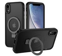 XTCASE Cover Magnetica per iPhone XR [Compatibile con MagSafe], Custodia Traslucido Opaco Posteriore con Supporto ad Anello Resistente ai graffi Antiurto Protettiva Case, Nero