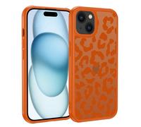 XTCASE Cover per iPhone 15, Custodia Aesthetic Leopardata Motivo Traslucida Opaca Posteriore Ultra Sottile Leggera Silicone TPU Morbido Antiurto Retro PC Rigido Antigraffio Case, Arancione