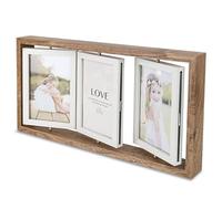 XTDMJ Cornice portafoto per 3 foto, girevole, 9 x 14 cm, pieghevole, in legno, con vetro, multi-cornice per matrimonio, famiglia, bambino, marrone chiaro, 5,6 x 3,5 pollici