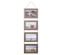 XTDMJ Cornici per foto multiple da 15 x 10 cm, con spago, 4 cornici orizzontali da appendere alla parete integrate per decorare casa, soggiorno o ufficio (grigio invecchiato)