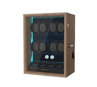 XTELARY Carica automatica per orologi 8 con vano portaoggetti flessibile 4 e cassetto portaoggetti per gioielli, illuminazione LED integrata, Carica per 8 orologi, Wood Color