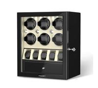 XTELARY Caricaorologi con serratura bianca per 6 con 5 scomparti, cassetto portaoggetti, 4 modalità di rotazione, luce LED bianca, motore super silenzioso e cuscino per orologio a molla per uomo e