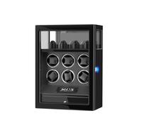 XTELARY Caricaorologi, nero, caricatore automatico per 6 orologi con blocco delle impronte digitali, telecomando LCD, motore silenzioso, tappetino regolabile, cassetto gioielli e illuminazione a LED