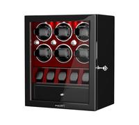 XTELARY Caricaorologi, rosso con serratura per 6 con 5 scomparti, cassetto portaoggetti, 4 modalità di rotazione, luce LED bianca, motore super silenzioso e cuscino per orologio a molla per uomo e