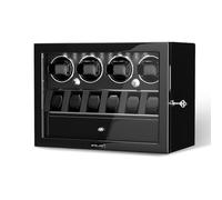 XTELARY Caricatore per orologi, nero, con chiusura a chiave per 4 con 6 scomparti, cassetto portaoggetti, 4 modalità di rotazione, luce LED bianca, motore super silenzioso e cuscino per orologio a