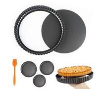 xtemtoamz Stampo Crostata con Fondo Amovibile 3 Pezzi e Pennello Silicone, Stampo per Crostata in Acciaio Carbon Steel, Antiaderenti Forme stampo Crostata Per la Cottura di Dolci, 22/23/24 cm