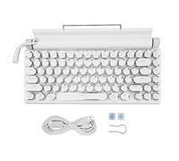 XTevu Teclado mecánico para juegos,Teclado mecánico estilo máquina de escribir retro,Teclado para juegos estilo máquina de escribir de 83 teclas con control de perilla para teléfono (White)