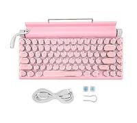 XTevu Teclado mecánico para juegos,Teclado mecánico estilo máquina de escribir retro,Teclado para juegos estilo máquina de escribir de 83 teclas con control de perilla para teléfono (Pink)