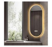 XTGDIEM Specchio Angolare Ovale Con Luce LED E Retroilluminazione + Sensore Del Corpo Umano, Specchio Cosmetico Da Bagno Retrattile(Gold,50x80cm)