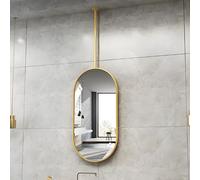 XTGDIEM Specchio Ovale Da Soffitto, Specchio Bagno Sospeso Con Pulsante Antiappannamento For L'uso A Parete In Bagno/soggiorno(Gold,50x100cm)