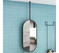 XTGDIEM Specchio Ovale Girevole Da Soffitto, Sospeso For Il Bagno Con Cornice In Metallo E Asta Appendiabiti (asta Personalizzabile)(Black,40x60cm)