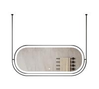 XTGDIEM Specchio Ovale Sospeso A Soffitto Con Ritaglio Unico E Luce LED Dimmerabile A 3 Colori; Adatto For Toeletta, Rasatura Trucco (asta Di Sospensione Personalizzabile);(Black,50x100cm)
