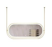 XTGDIEM Specchio Ovale Sospeso A Soffitto Con Ritaglio Unico E Luce LED Dimmerabile A 3 Colori; Adatto For Toeletta, Rasatura Trucco (asta Di Sospensione Personalizzabile);(Gold,60x120cm)