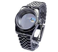 XTINKOPW 1 pz NH35 Cassa for orologio 36/39 mm Bracciale Jubilee argentato Acciaio inossidabile Cristallo zaffiro Quadrante da 28,5 mm for accessori movimento NH36/NH35(9 Steel Case Back,39mm)