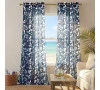 XTMYI Tende blu lunghe 274 cm, per soggiorno, set di 2 tende con occhielli sulla parte superiore, semi-velate con motivo stampato a foglie, extra lunghe, per camera da letto, larghezza 132 x 274 cm,