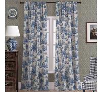 XTMYI Tende blu reale, lunghe 274 cm, per soggiorno, primaverile nautico francese Country Toile de Jouy vintage motivo floreale stampa 108L tende filtranti la luce per porta scorrevole, bianco blu