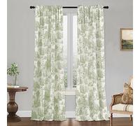 XTMYI Toile de Jouy - Tende per soggiorno, camera da letto, motivo floreale, 108 l, filtro della luce, per porta scorrevole, sala da pranzo, lunghezza 274 cm, colore: verde salvia
