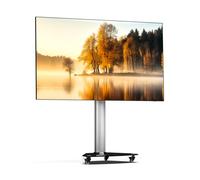 XTRARM Proton 100 Supporto TV mobile con ripiano, prese di corrente, porte USB, altezza 135 cm, formato verticale orizzontale 32-75 pollici, 40 kg alluminio nero