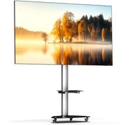 XTRARM Proton 300 Supporto TV mobile con ripiano, prese di corrente, porte USB, altezza 191 cm, formato verticale orizzontale 32-75 pollici, 40 kg alluminio nero