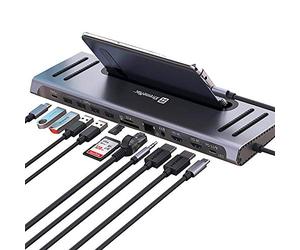 XtremeMac Premium Docking Station Adattatore 12-in-1 USB C, stazione deTipo C per MacBook e Laptop: Ethernet, 4x USB 3.0, 2x USB-C PD, 2x 4K HDMI, Micro Audio, SD / TF Card Reader