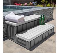 XtremepowerUS Scaletta universale resistente a 2 gradini per spa e vasca idromassaggio, con ampio vano portaoggetti, antiscivolo, resistente, colore grigio