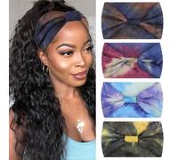 XTREND Confezione da 4 fasce larghe alla moda in stile bohémien, elastiche, annodate africane, adatte per donne nere, yoga, sport all'aperto, accessori per capelli stampati