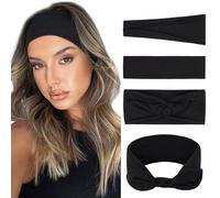XTREND Confezione da 4 fasce nere da donna, elastiche, antiscivolo, per capelli da donna, un set multi stili, alla moda, per yoga, allenamento, sport, tutti i giorni, accessori di base