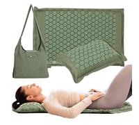 XTREXO ECO - Tappetino per agopressione Eco con cuscino, 40 x 30 cm, colore verde, con tappetino da 68 x 44 x 2 cm, in PVC, punte per agopuntura, per ridurre le tensioni, supporta il sonno