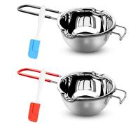 XTUDOU® 2 Pezzi Bagnomaria in Acciaio Inox, Chocolate Melting Pot Inox 304, con 2 Spatole E Manico Resistente al Calore, per Far Fondere Cioccolato, Burro, Caramelle, Formaggio (400 ml o 600 ml)