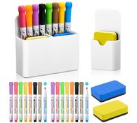 XTUDOU® Cancellino Lavagna Magnetica Bianca, 16 Porta Pennarelli Lavagna Bianca Magnetici, Sottili, 2 Contenitori, con 2 Portapenne Magnetico, per Scuola, Ufficio, Lavagna Bianca (Bianco)