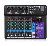 XTUGA A8 - Mixer audio a 8 canali, con console di mixaggio USB, mixer audio Bluetooth e alimentazione phantom 48 V, funzione loop di ritorno, ideale per spettacoli e riunioni
