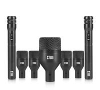 XTUGA DI7 - Set di 7 microfoni dinamici cablati per batteria (tutto in metallo), per basso basso, tom/rullante e piatti, per batteria, voce e altri strumenti, completo di clip filettata, 7 cavi audio