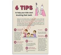 XTVVTODJXT 6 Tips Help Start Brushing Teeth Poster Hygiene Educational Canvas Wall-Art Living Room Bedroom(Framed,12x18inch(30x45cm))