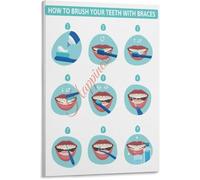 XTVVTODJXT How to Brush Teeth with Braces Poster 9 Step Orthodontic Care Guide Canvas Wall-Art Living Room Bedroom Decor(Unframed,12x18inch(30x45cm))