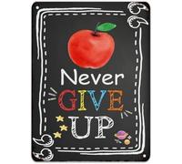 XTVVTODJXT Rustic Metal Sign First Day of School Never Give Up Welcome Back Rainbow Balloon Colored Pencil Doodle for Classroom Teacher 8 X 12 in