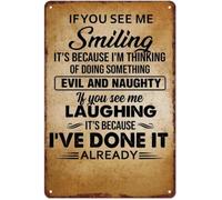 XTVVTODJXT When I Smile I Am Thinking Evil Naughty Aluminum Sign 8 X 12 in | High aluminum construction with four mounting holes ready to install complements rustic industrial decor themes